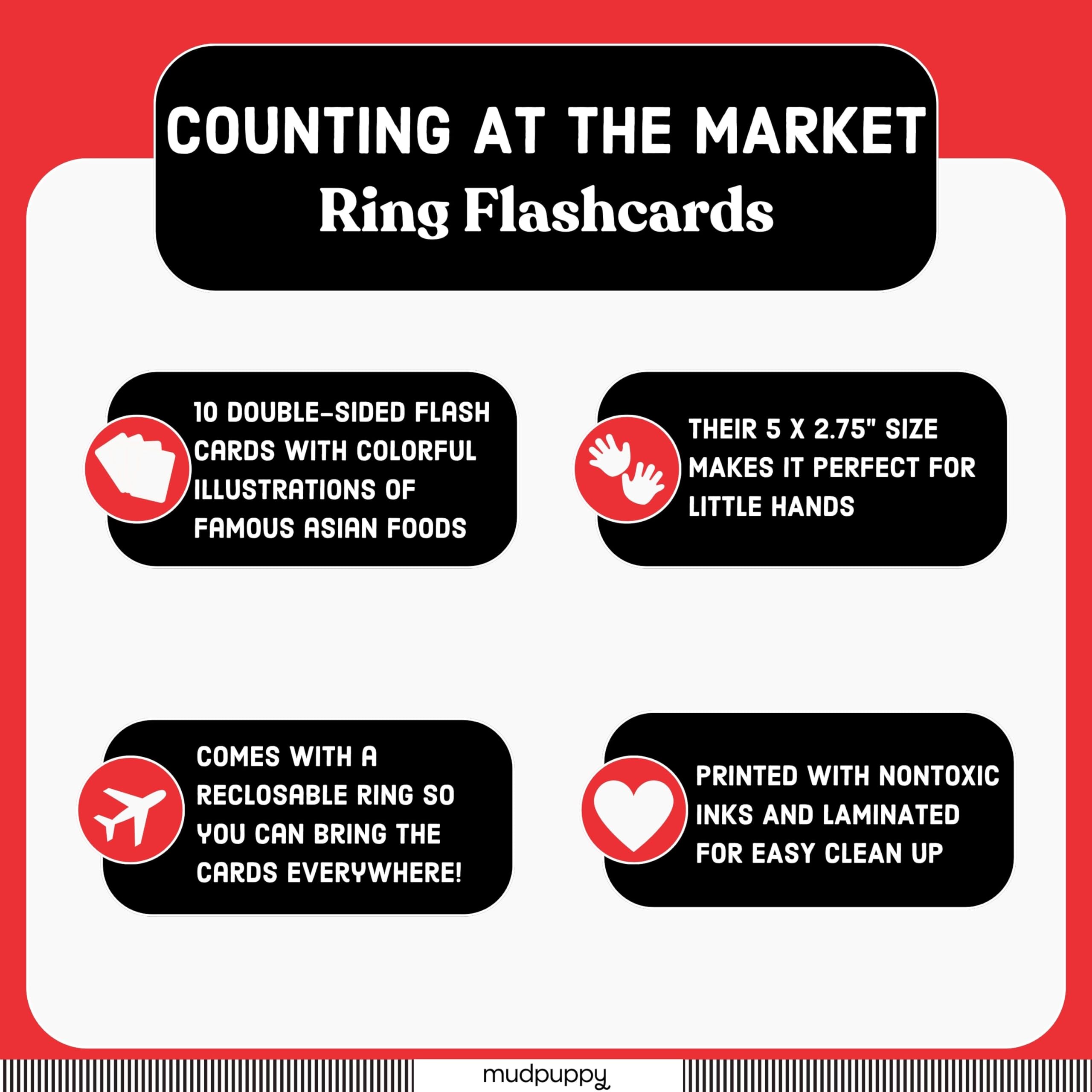 Mudpuppy Counting At The Market — Ring Flashcards 10 Durable Double Sided Number Food Cards and Reclosable Ring with Colorful Art for Ages 1+ Perfect for Preschool Or Travel for Teachers and Parents - Image 5